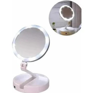 Espelho Com Led De Mesa Com Aumento 10x Led Luz Dobravel Para Maquiagem