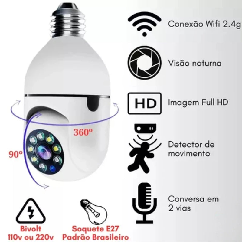 Câmera Ip Lâmpada Smart Wi-Fi Full Hd Visão Noturna