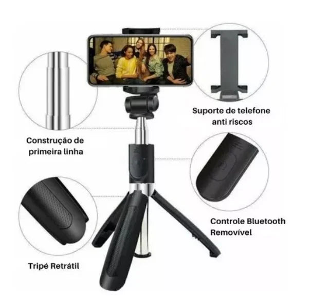 Selfie stick com tripé, feito de liga de plástico, para iphone, samsung