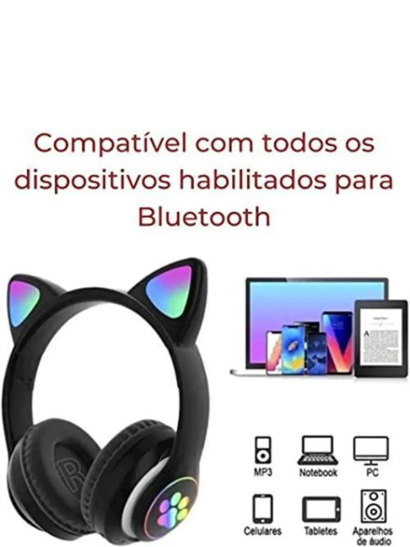 Fone orelha de gatinho com Led Headphone